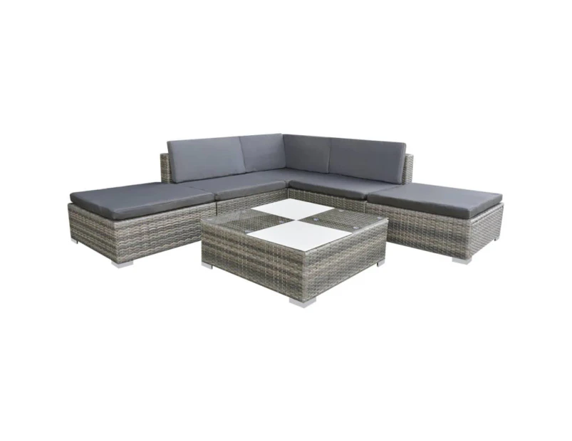 6 Piece Garden Lounge Set with Cushions Poly Rattan Grey