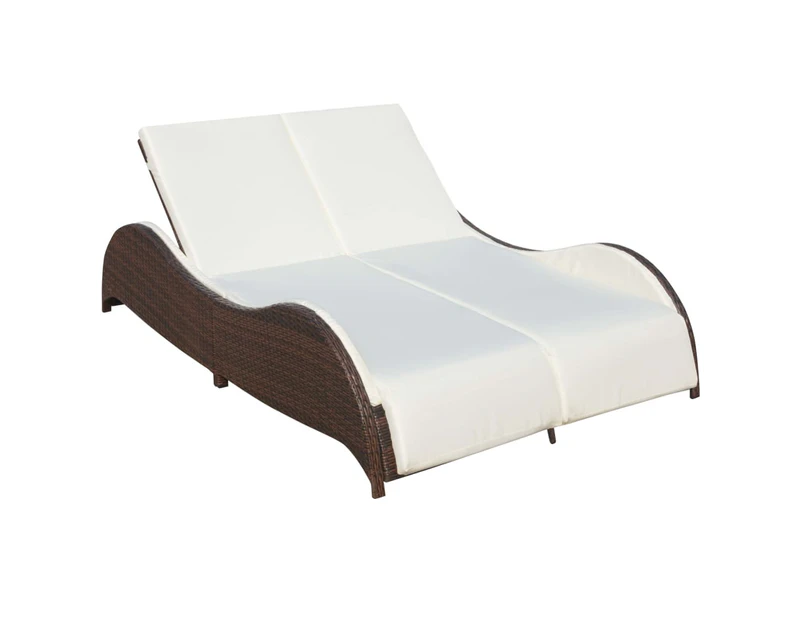 vidaXL Double Sun Lounger with Cushion Poly Rattan Brown