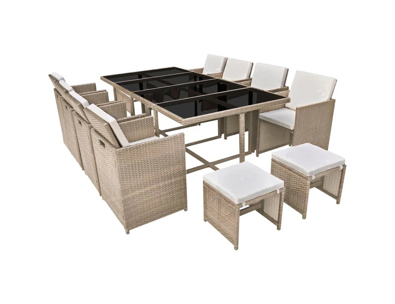 vidaXL 13 Piece Outdoor Dining Set with Cushions Poly Rattan Beige