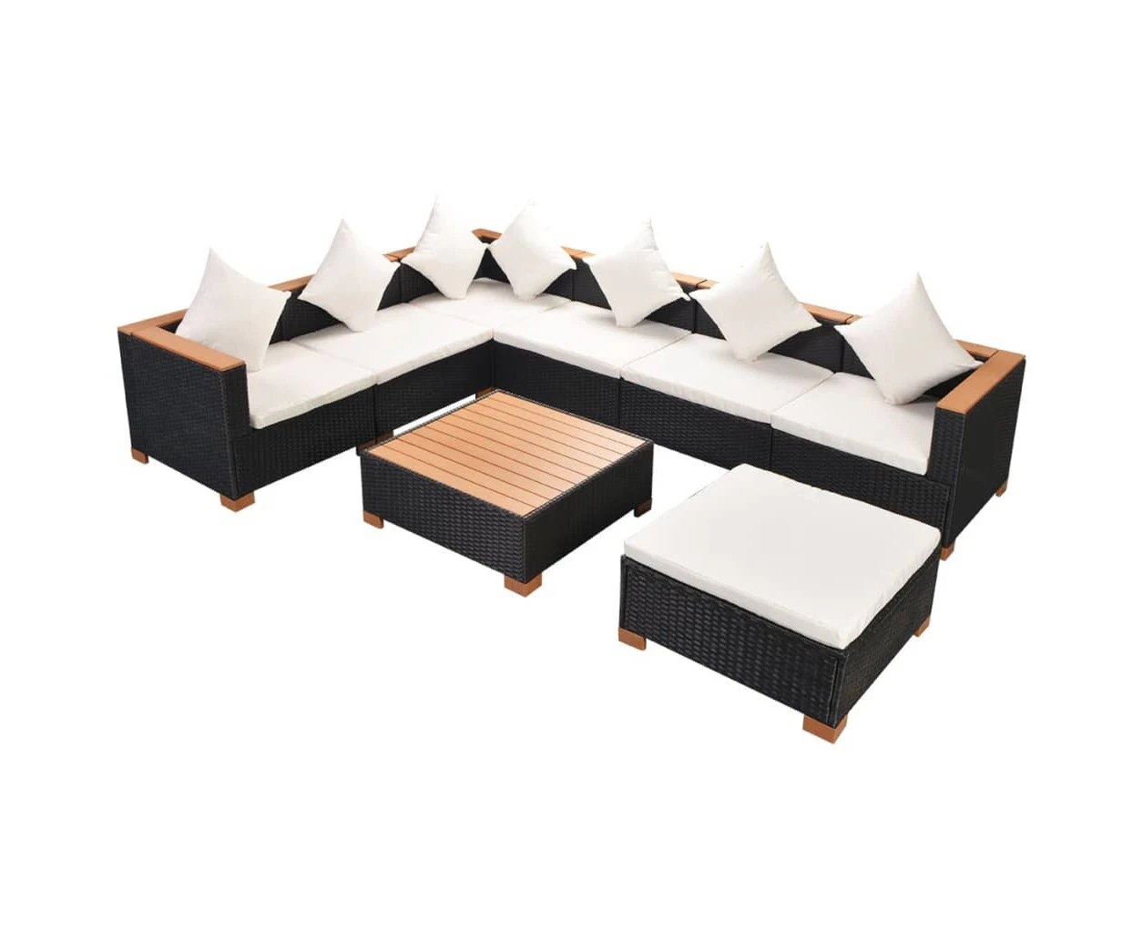 vidaXL 8 Piece Garden Lounge Set with Cushions Poly Rattan Black