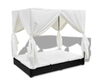 vidaXL Outdoor Lounge Bed with Curtains Poly Rattan Black