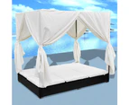 vidaXL Outdoor Lounge Bed with Curtains Poly Rattan Black