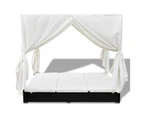 vidaXL Outdoor Lounge Bed with Curtains Poly Rattan Black