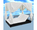 vidaXL Outdoor Lounge Bed with Curtains Poly Rattan Black