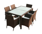 vidaXL 7 Piece Outdoor Dining Set with Cushions Poly Rattan Brown