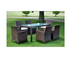 7 Piece Outdoor Dining Set with Cushions Poly Rattan Brown