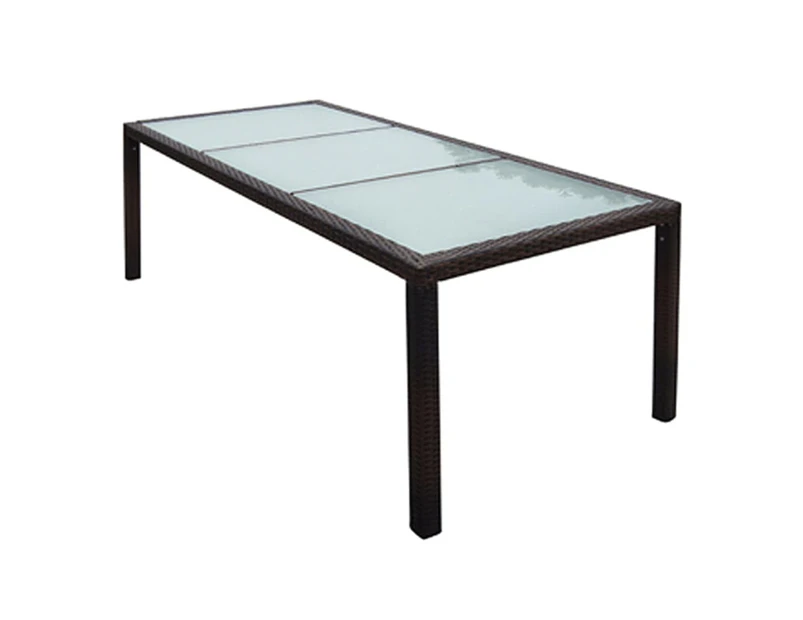 vidaXL Garden Table 190x90x75 cm Brown Poly Rattan and Glass