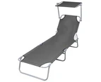 vidaXL Folding Sun Lounger with Canopy Steel Grey