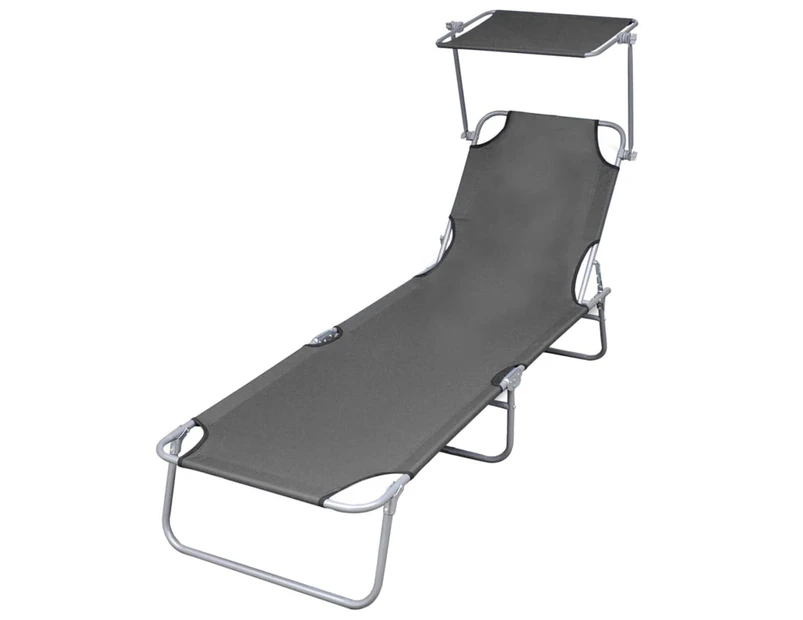 vidaXL Folding Sun Lounger with Canopy Steel Grey