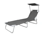 vidaXL Folding Sun Lounger with Canopy Steel Grey