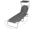 vidaXL Folding Sun Lounger with Canopy Steel Grey