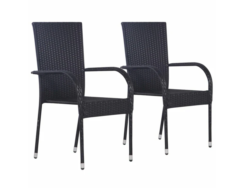 vidaXL Stackable Outdoor Chairs 2 pcs Poly Rattan Black