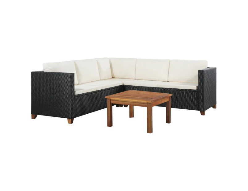 vidaXL 4 Piece Garden Lounge Set with Cushions Poly Rattan Black