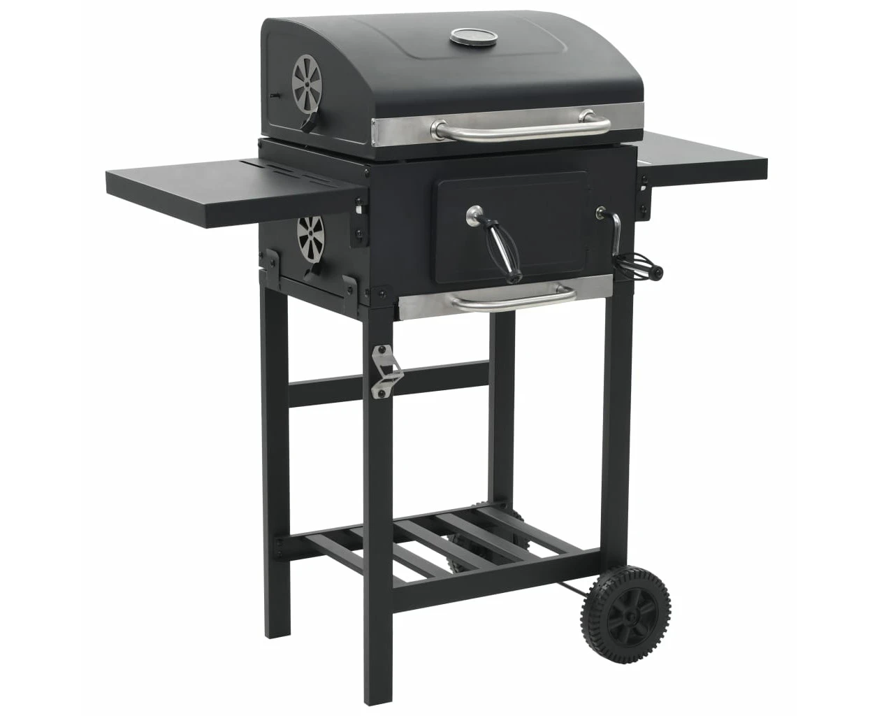 vidaXL Charcoal-Fueled BBQ Grill with Bottom Shelf Black