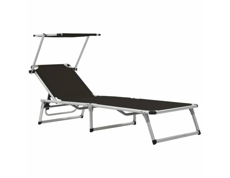 vidaXL Folding Sun Lounger with Roof Aluminium and Textilene Black