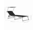 vidaXL Folding Sun Lounger with Roof Aluminium and Textilene Black