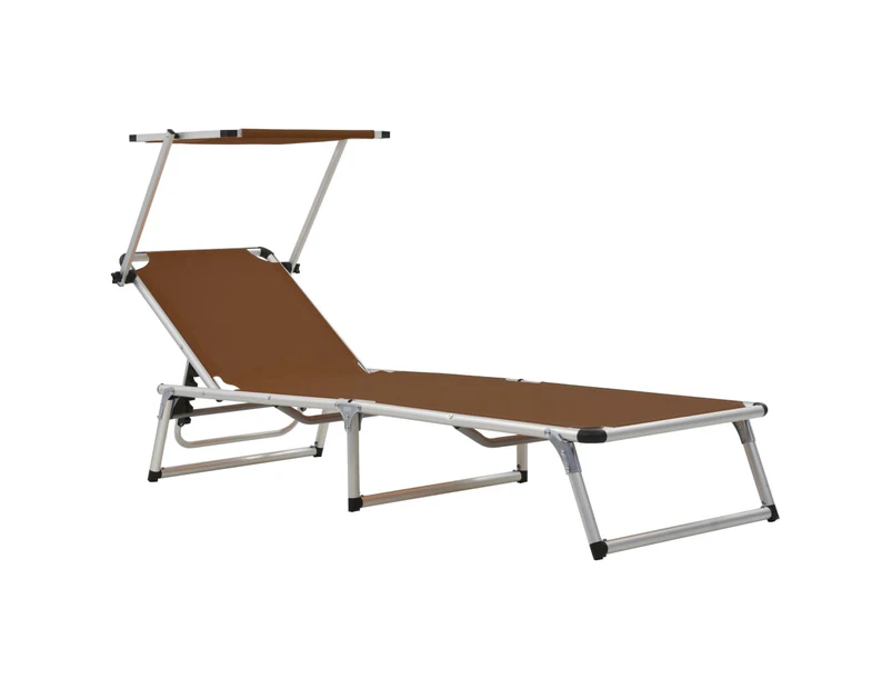 vidaXL Folding Sun Lounger with Roof Aluminium and Textilene Brown