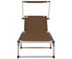 vidaXL Folding Sun Lounger with Roof Aluminium and Textilene Brown