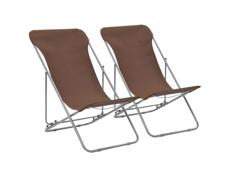 Folding Beach Chairs 2 pcs Steel and Oxford Fabric Brown