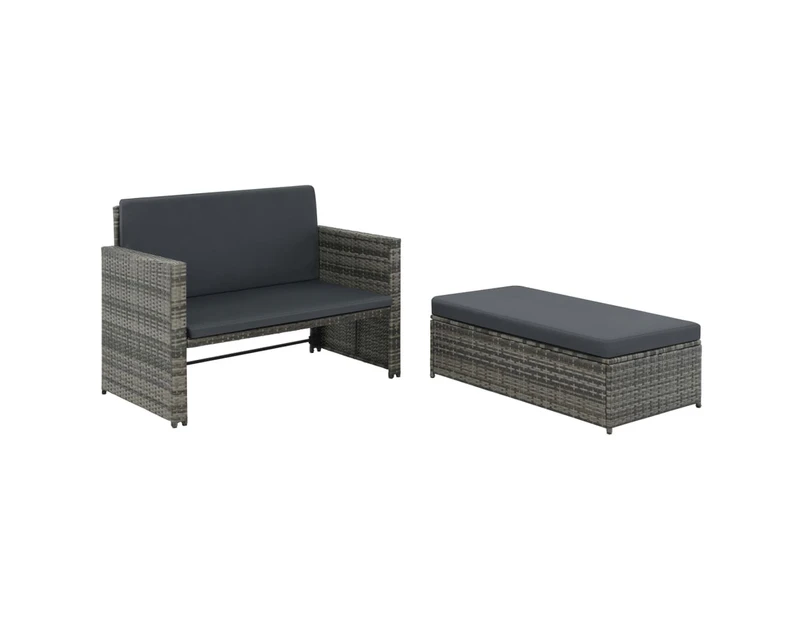 2 Piece Garden Lounge Set with Cushions Poly Rattan Grey