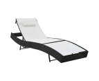 Sun Lounger with Pillow Poly Rattan Black