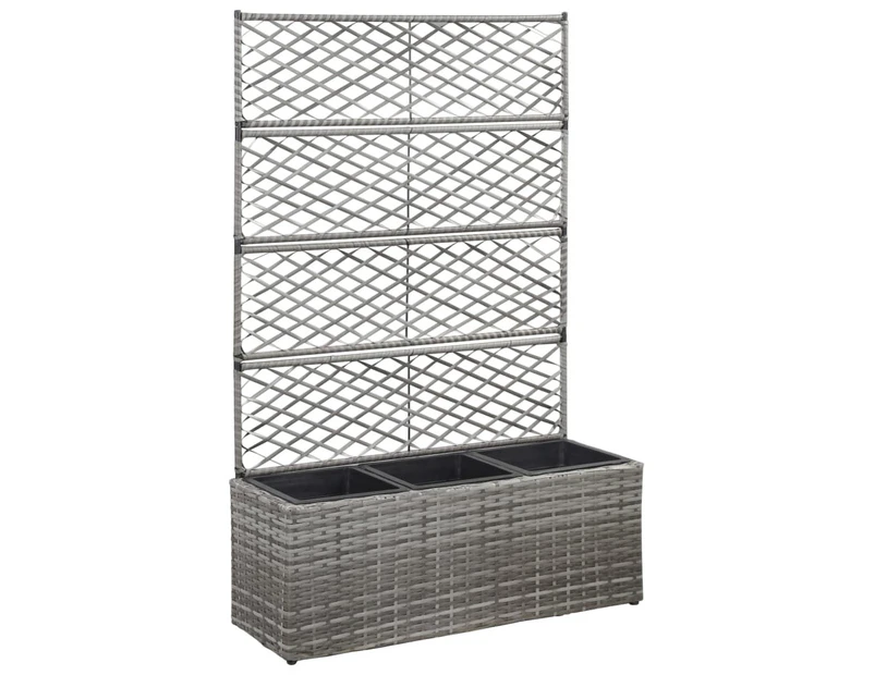 vidaXL Trellis Raised Bed with 3 Pots 83x30x130 cm Poly Rattan Grey