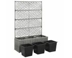 vidaXL Trellis Raised Bed with 3 Pots 83x30x130 cm Poly Rattan Grey