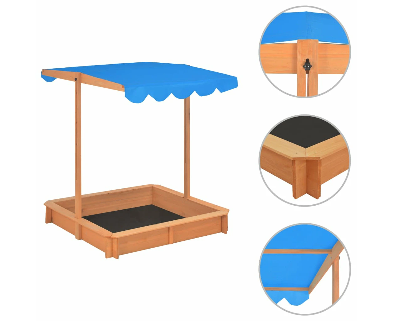 vidaXL Sandbox with Adjustable Roof Fir Wood Blue UV50