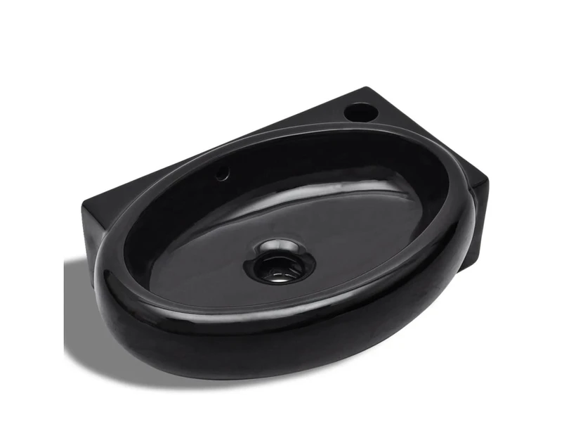 vidaXL Ceramic Bathroom Sink Basin Faucet/Overflow Hole Black Round