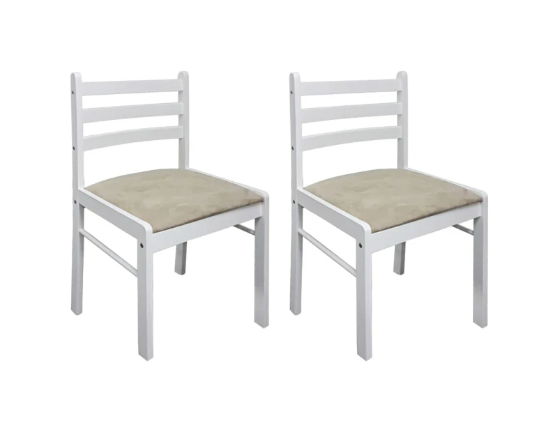 vidaXL Dining Chairs 2 pcs White Solid Rubber Wood and Velvet