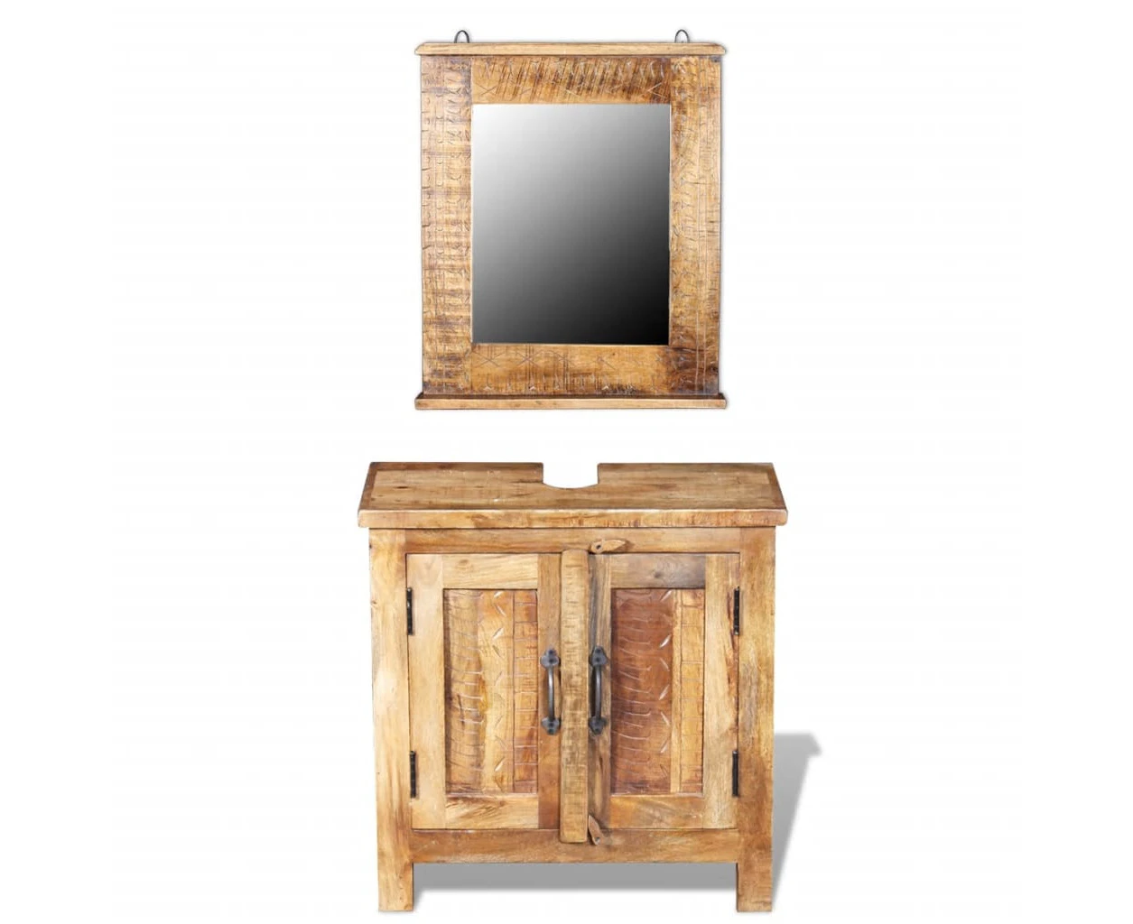 vidaXL Bathroom Vanity Cabinet with Mirror Solid Mango Wood