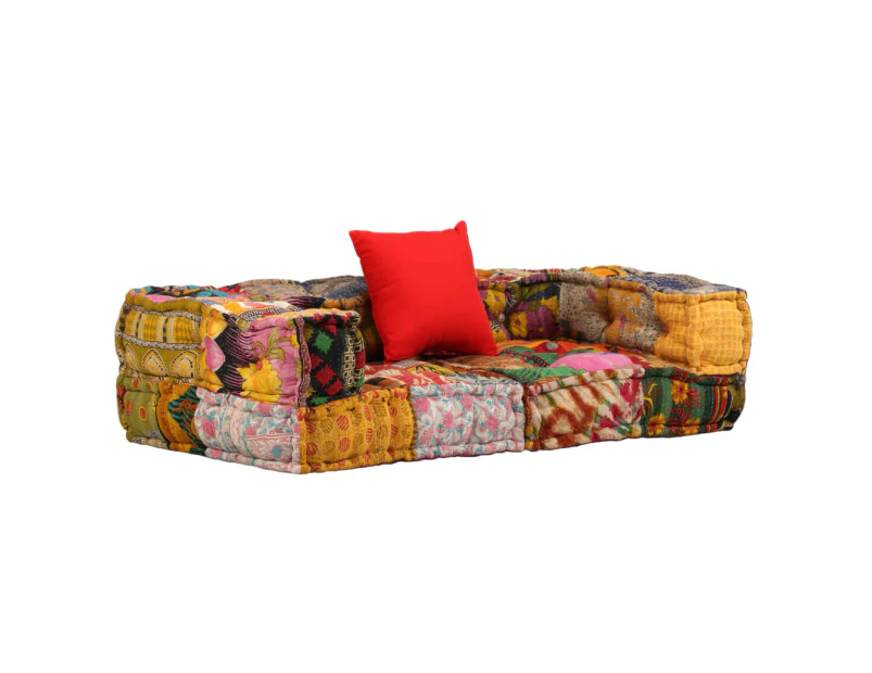 vidaXL 2-Seater Modular Pouffe Patchwork Fabric