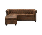 L-shaped Chesterfield Sofa Artificial Suede Leather Brown