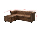 L-shaped Chesterfield Sofa Artificial Suede Leather Brown