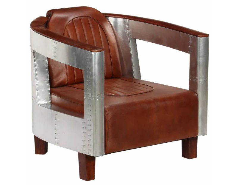 Aviator Armchair Brown Real Leather