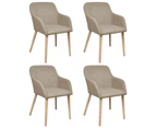 Dining Chairs 4 pcs with Oak Frame Beige Fabric and Solid Oak Wood