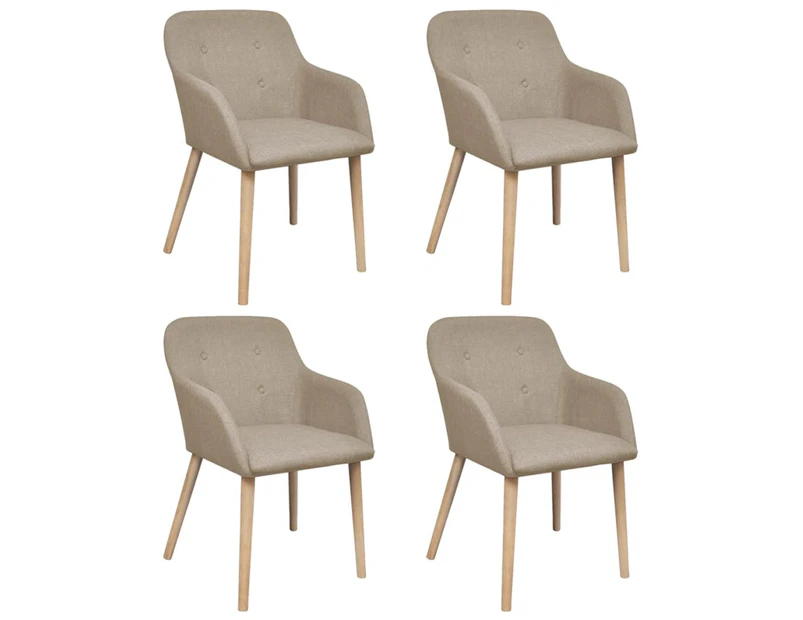 Dining Chairs 4 pcs with Oak Frame Beige Fabric and Solid Oak Wood