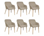 vidaXL Dining Chairs 6 pcs Beige Fabric and Solid Oak Wood