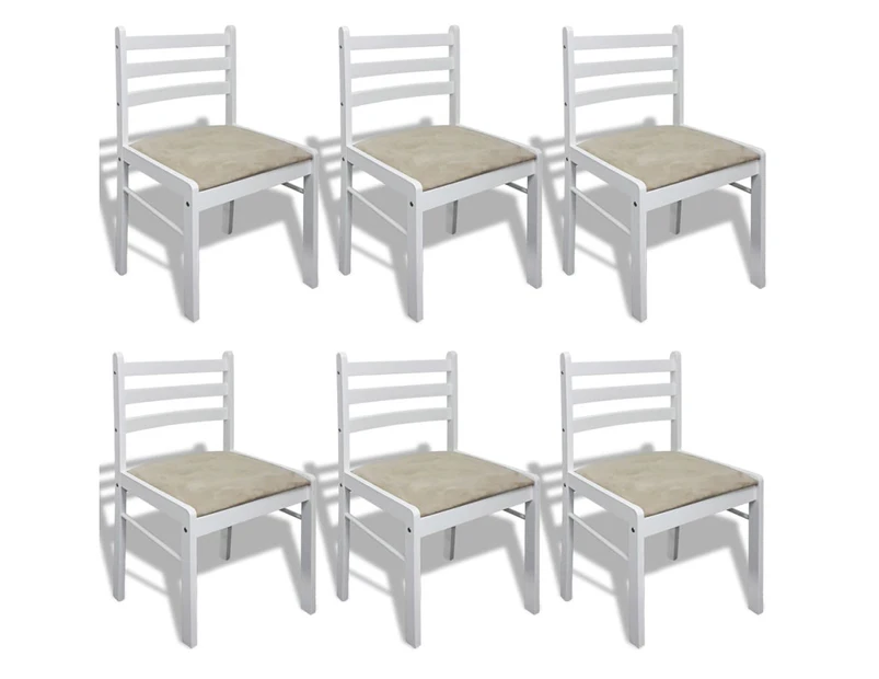 vidaXL Dining Chairs 6 pcs White Solid Wood and Velvet