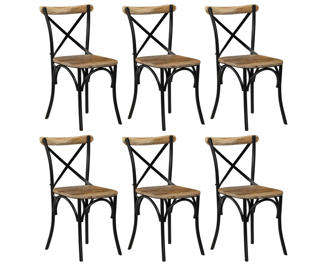 vidaXL Cross Chairs 6 pcs Black Solid Mango Wood