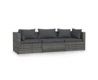 3-Seater Sofa with Cushions Grey Poly Rattan