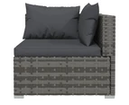 3-Seater Sofa with Cushions Grey Poly Rattan