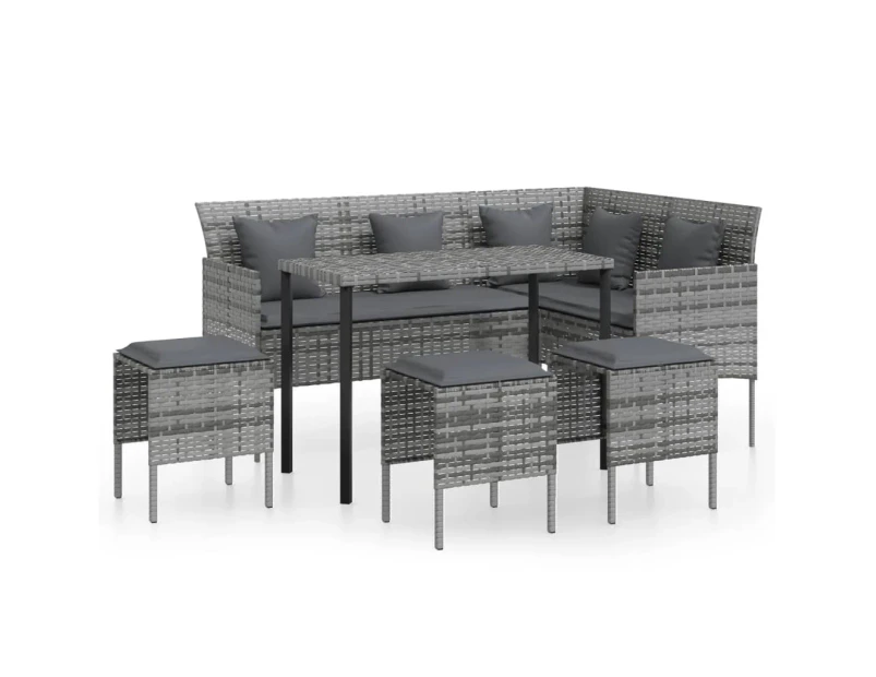 vidaXL 5 Piece L-shaped Couch Sofa Set with Cushions Poly Rattan Grey