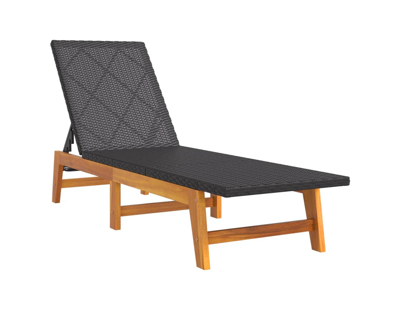 vidaXL Sun Lounger Black and Brown Poly Rattan&Solid Wood Acacia