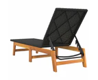 Sun Lounger Black and Brown Poly Rattan&Solid Wood Acacia