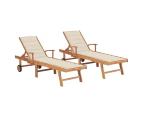 vidaXL Sun Loungers 2 pcs with Cream Cushion Solid Teak Wood