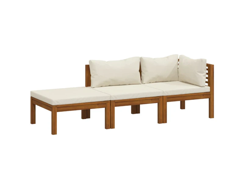 3 Piece Garden Lounge Set with Cream Cushion Solid Acacia Wood