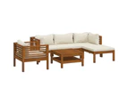 vidaXL 6 Piece Garden Lounge Set with Cream Cushion Solid Acacia Wood
