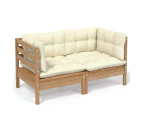 vidaXL 2-Seater Garden Sofa with Cream Cushions Solid Wood Pine