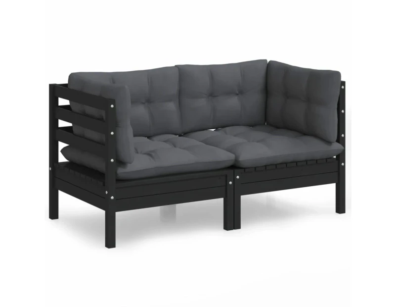 2-Seater Garden Sofa with Anthracite Cushions Solid Wood Pine